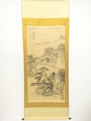 馨吟筆　松風泉韻　淡色山水　肉筆絹本掛軸